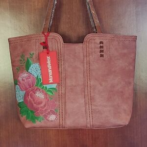 Montana West Tan Tote with Hand Painted Floral